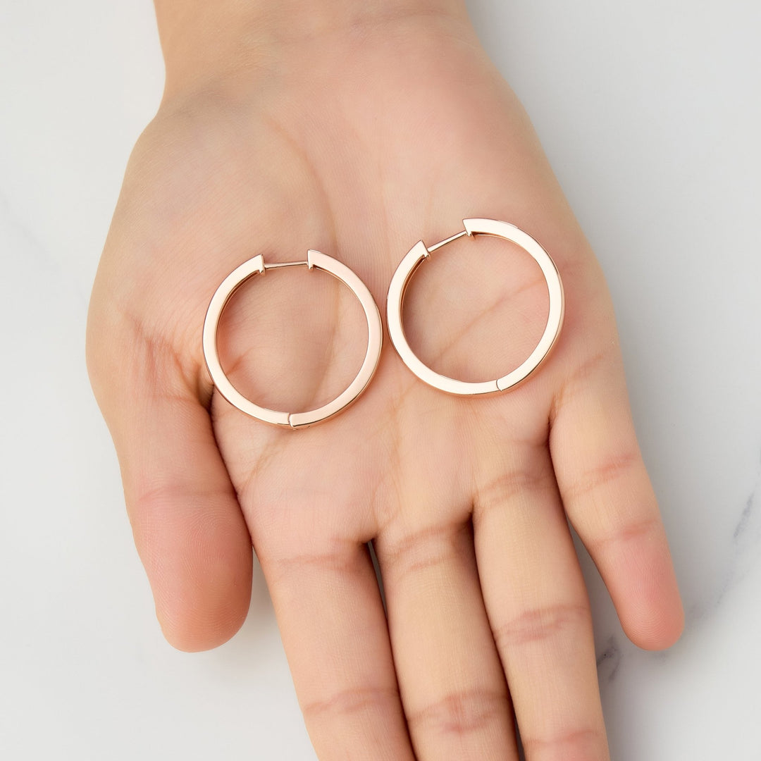 Rose Gold Plated 30mm Plain Hoop Earrings Created with Zircondia® Crystals - Philip Jones Jewellery
