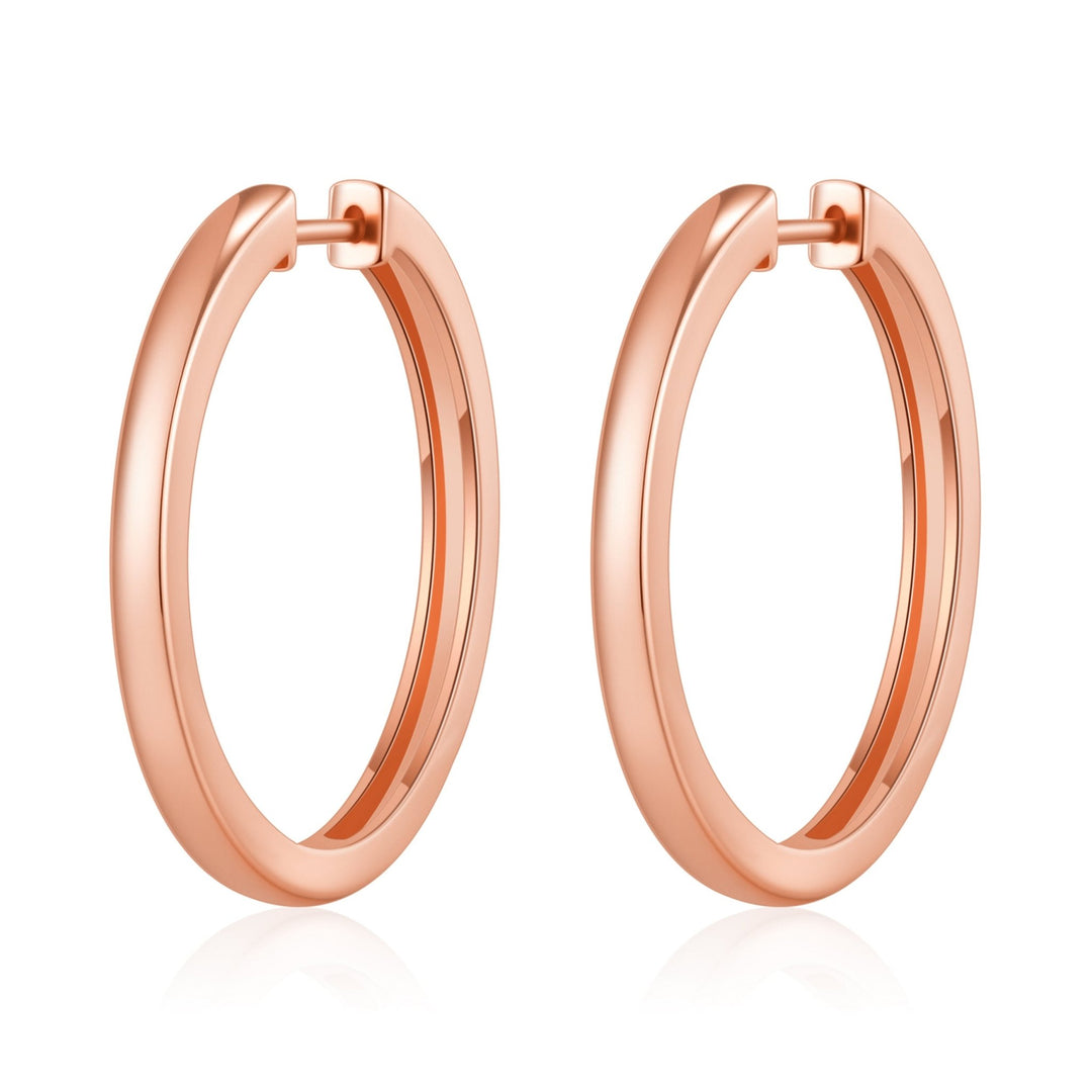 Rose Gold Plated 30mm Plain Hoop Earrings Created with Zircondia® Crystals - Philip Jones Jewellery