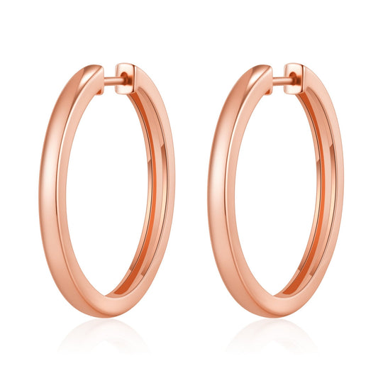 Rose Gold Plated 30mm Plain Hoop Earrings Created with Zircondia® Crystals - Philip Jones Jewellery