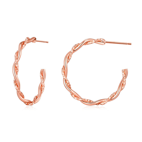 Rose Gold Plated 30mm Twisted Diamond Cut Hoop Earrings - Philip Jones Jewellery
