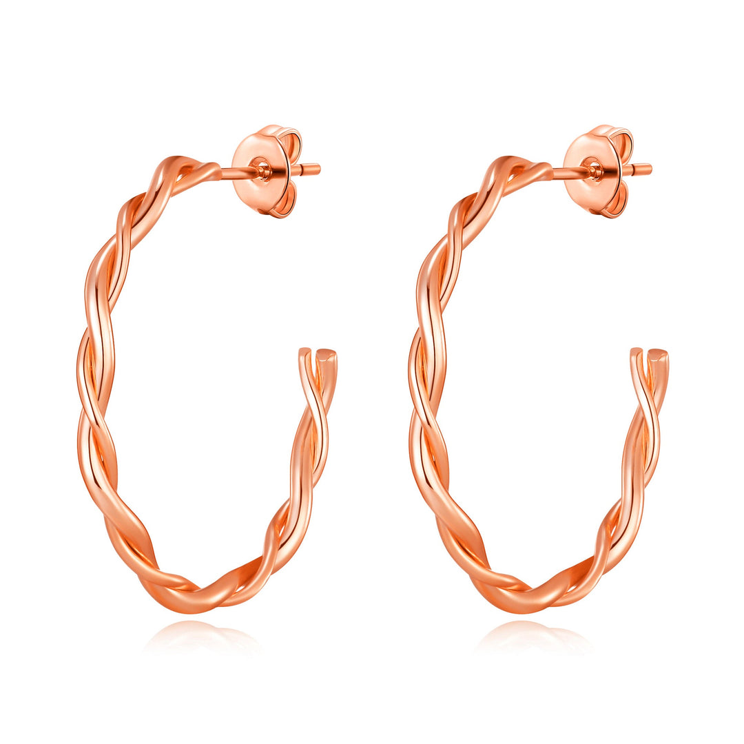 Rose Gold Plated 30mm Twisted Hoop Earrings - Philip Jones Jewellery