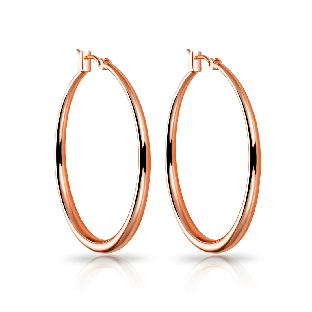Rose Gold Plated 40mm Hoop Earrings - Philip Jones Jewellery