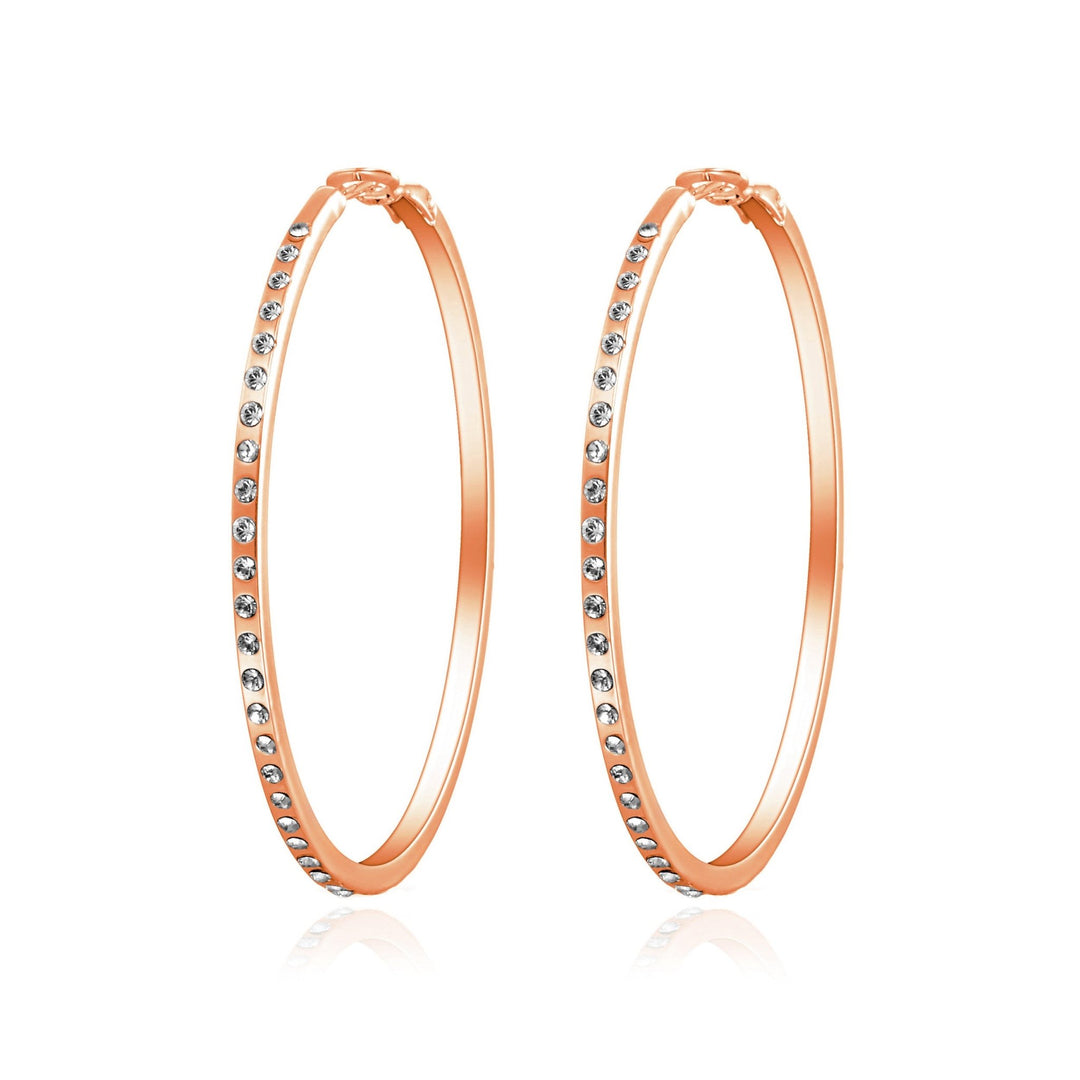 Rose Gold Plated 50mm Hoop Earrings Created with Zircondia® Crystals - Philip Jones Jewellery