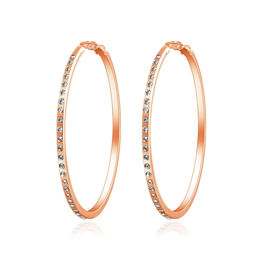 Rose Gold Plated 50mm Hoop Earrings Created with Zircondia® Crystals - Philip Jones Jewellery