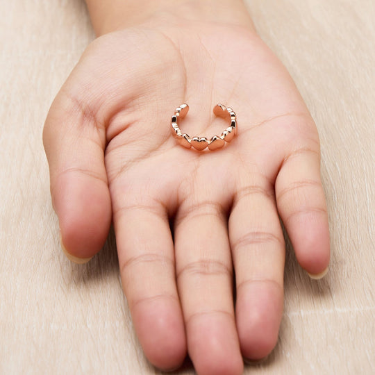 Rose Gold Plated Adjustable Heart Band Ring - Philip Jones Jewellery
