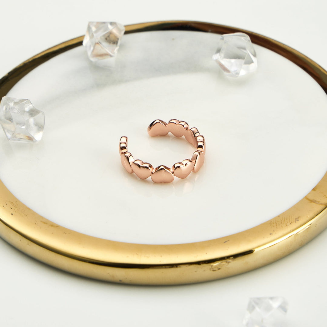 Rose Gold Plated Adjustable Heart Band Ring - Philip Jones Jewellery