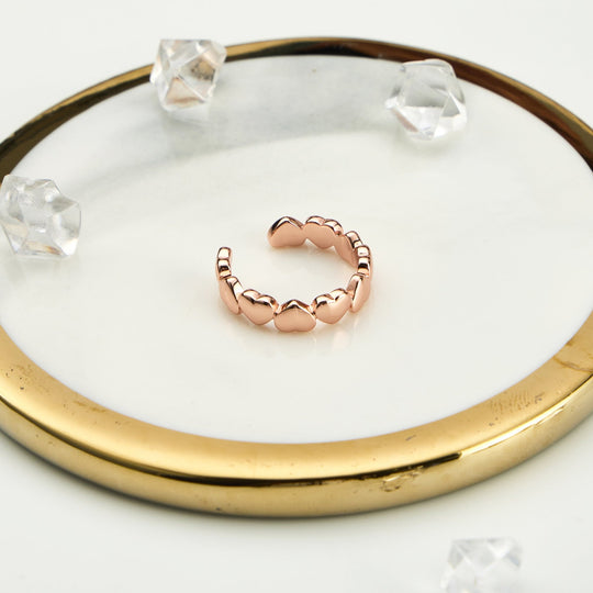 Rose Gold Plated Adjustable Heart Band Ring - Philip Jones Jewellery