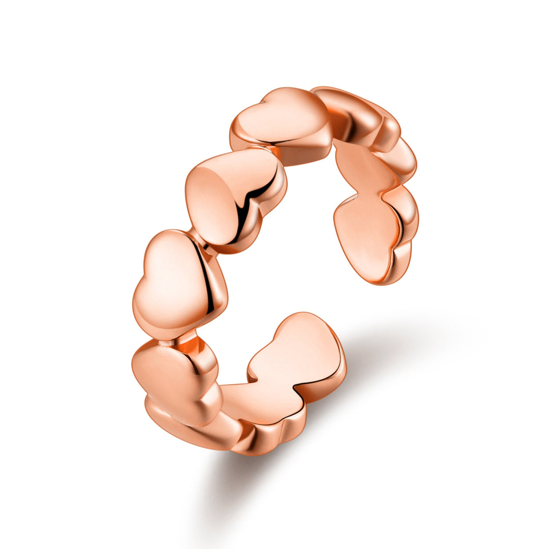 Rose Gold Plated Adjustable Heart Band Ring - Philip Jones Jewellery