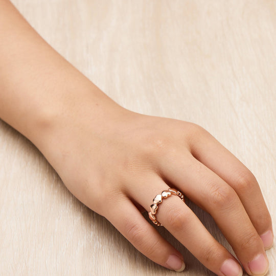 Rose Gold Plated Adjustable Heart Band Ring - Philip Jones Jewellery