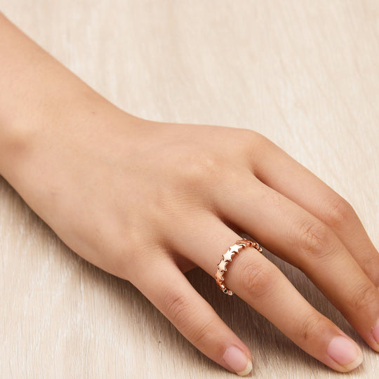 Rose Gold Plated Adjustable Star Band Ring - Philip Jones Jewellery