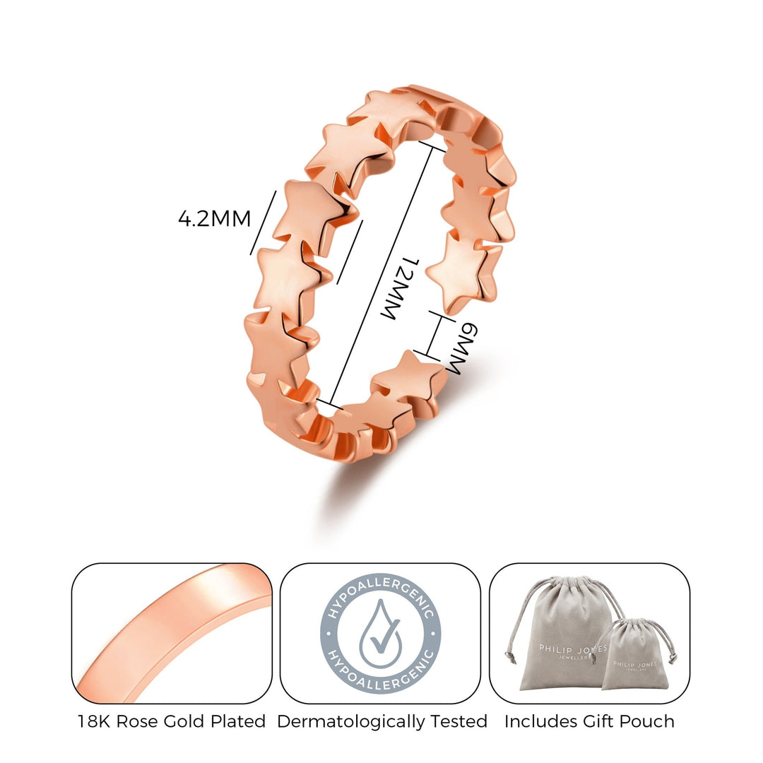 Rose Gold Plated Adjustable Star Band Ring - Philip Jones Jewellery