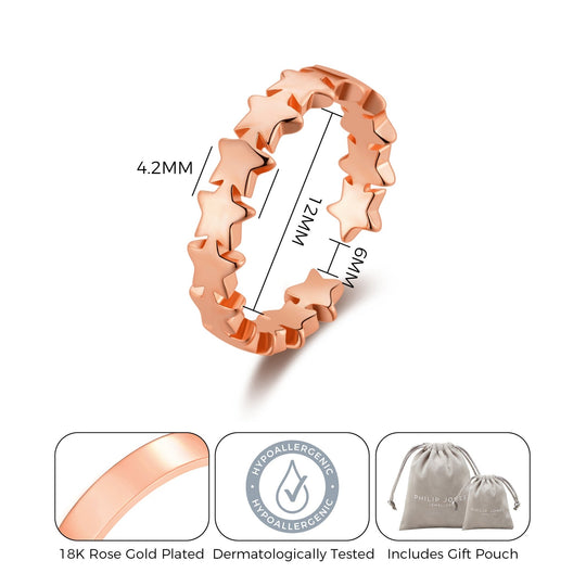 Rose Gold Plated Adjustable Star Band Ring - Philip Jones Jewellery