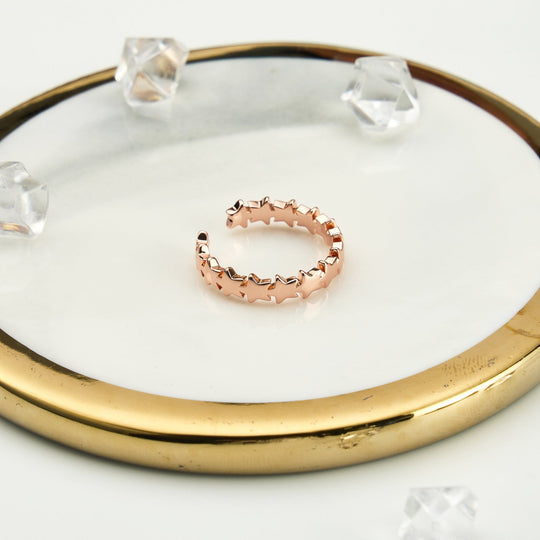 Rose Gold Plated Adjustable Star Band Ring - Philip Jones Jewellery
