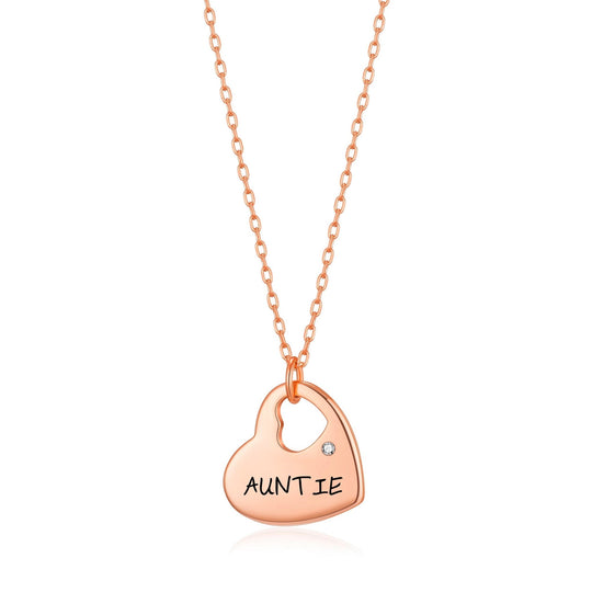 Rose Gold Plated Auntie Heart Necklace Created with Zircondia® Crystals - Philip Jones Jewellery