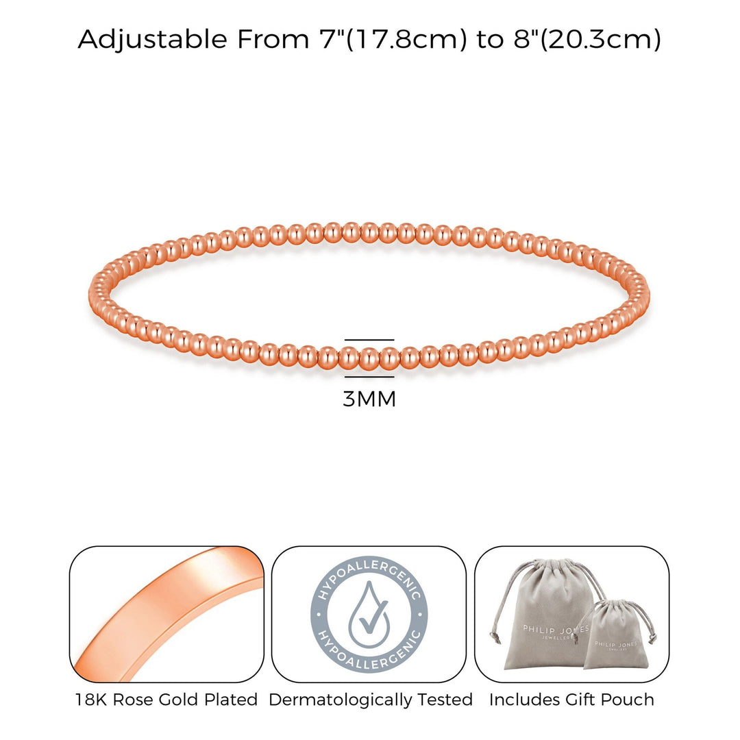 Rose Gold Plated Beaded Stretch Bracelet - Philip Jones Jewellery