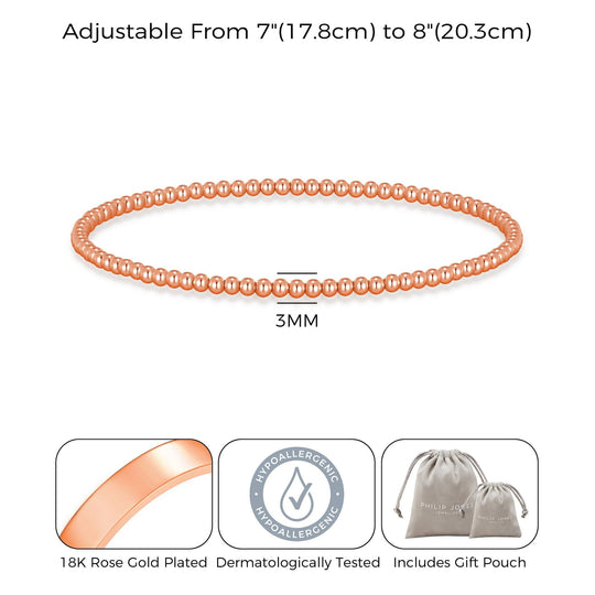 Rose Gold Plated Beaded Stretch Bracelet - Philip Jones Jewellery