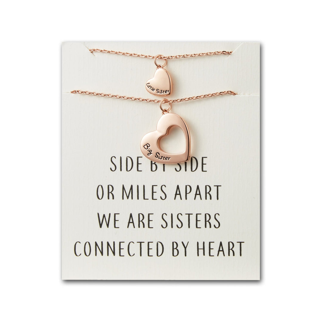 Rose Gold Plated Big Sister and Little Sister Necklace Set with Quote Card - Philip Jones Jewellery