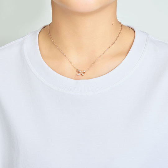 Rose Gold Plated Bow Necklace Created with Zircondia® Crystals - Philip Jones Jewellery