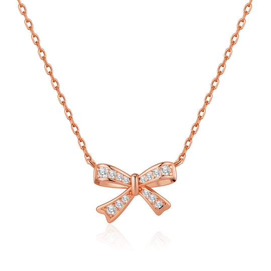 Rose Gold Plated Bow Necklace Created with Zircondia® Crystals - Philip Jones Jewellery
