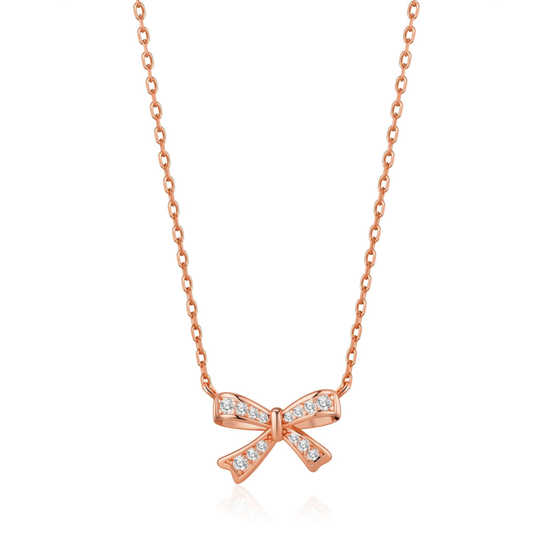 Rose Gold Plated Bow Necklace Created with Zircondia® Crystals - Philip Jones Jewellery