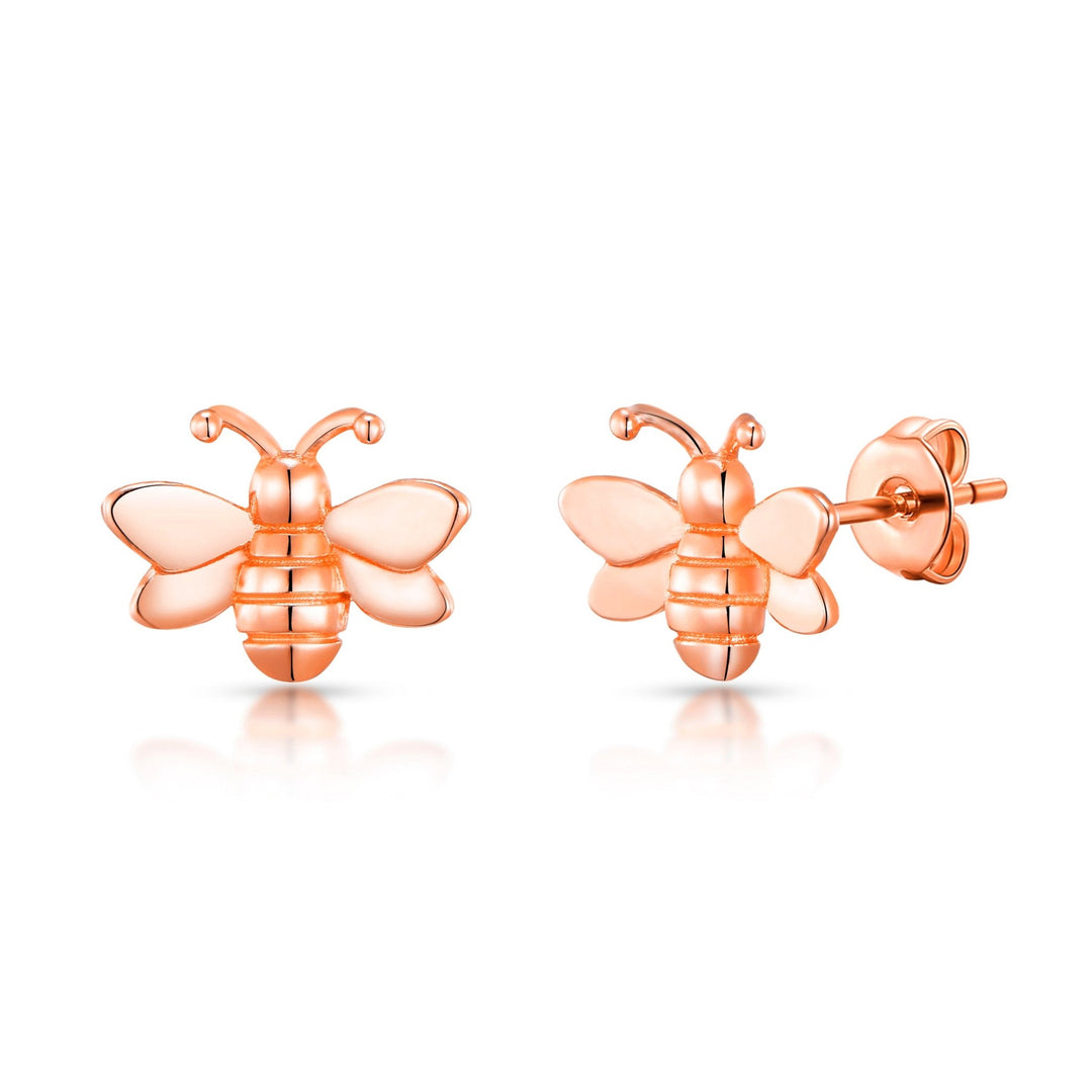 Rose Gold Plated Bumble Bee Earrings - Philip Jones Jewellery