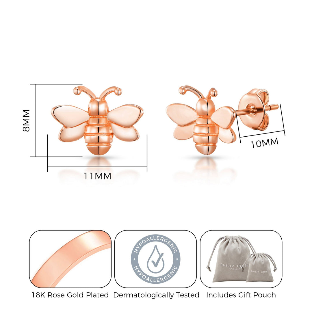 Rose Gold Plated Bumble Bee Earrings - Philip Jones Jewellery
