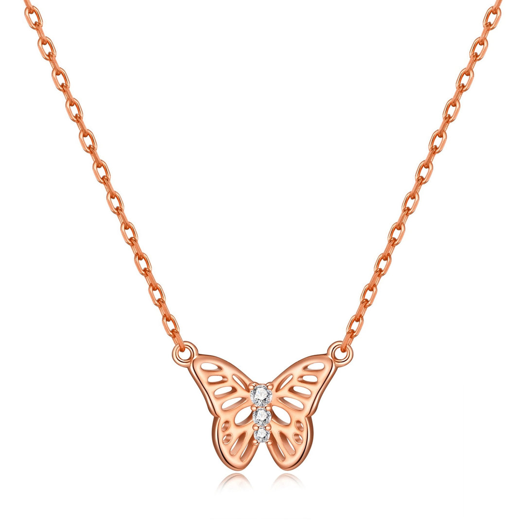 Rose Gold Plated Butterfly Necklace Created with Zircondia® Crystals - Philip Jones Jewellery