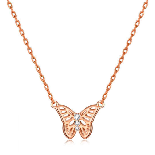 Rose Gold Plated Butterfly Necklace Created with Zircondia® Crystals - Philip Jones Jewellery