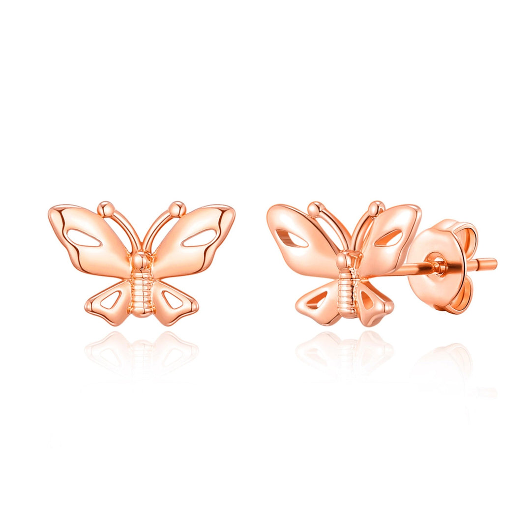 Rose Gold Plated Butterfly Stud Earrings - Philip Jones Jewellery