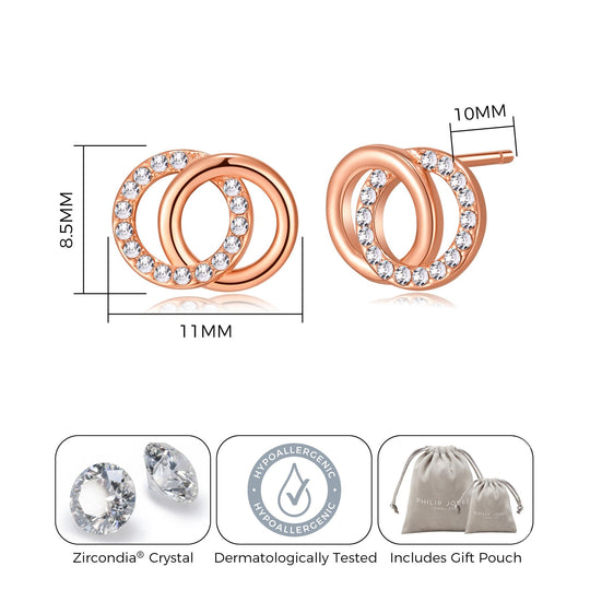 Rose Gold Plated Circle Link Earrings Created with Zircondia® Crystals - Philip Jones Jewellery