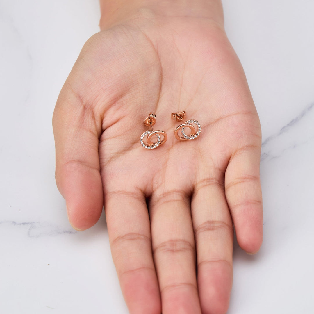 Rose Gold Plated Circle Link Earrings Created with Zircondia® Crystals - Philip Jones Jewellery