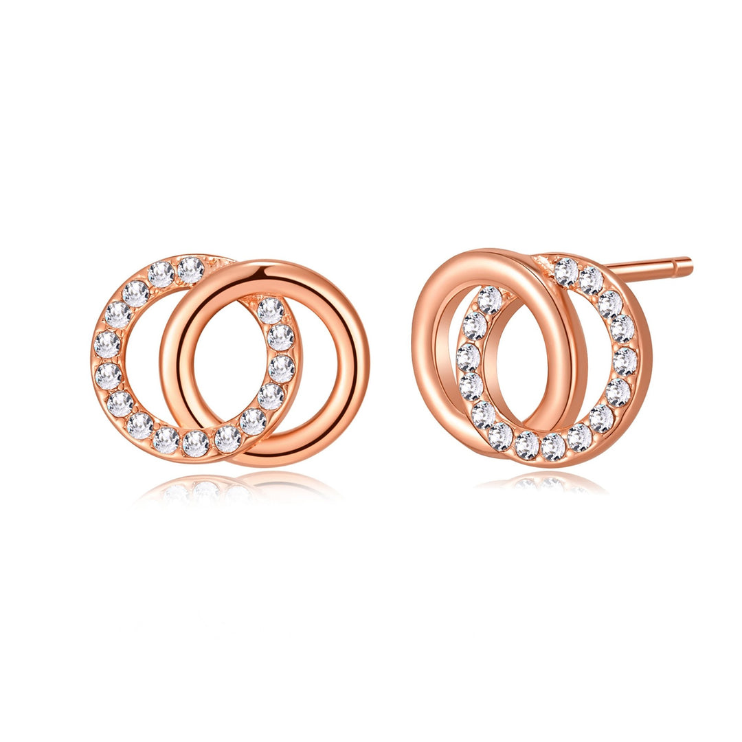Rose Gold Plated Circle Link Earrings Created with Zircondia® Crystals - Philip Jones Jewellery