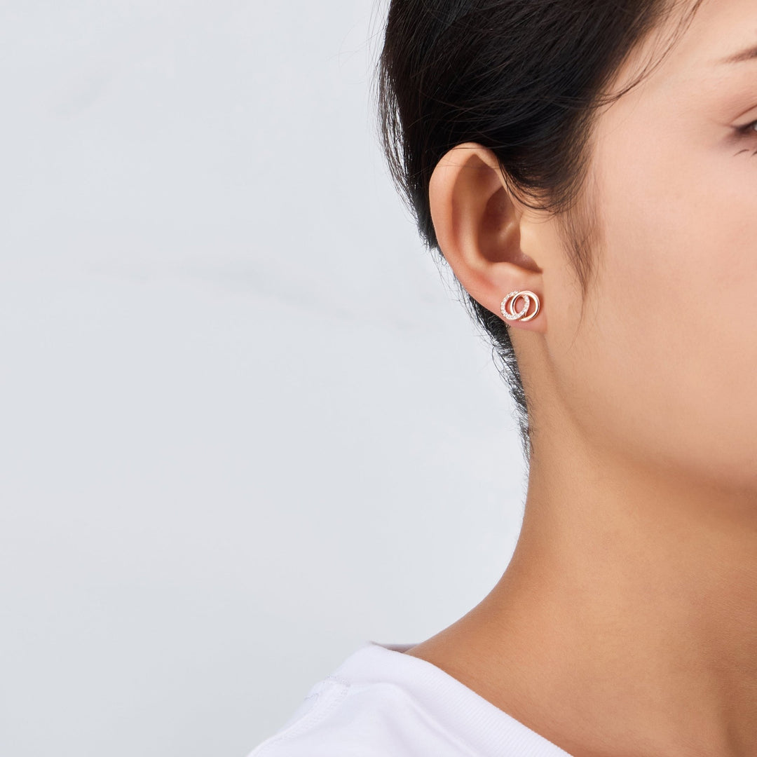 Rose Gold Plated Circle Link Earrings Created with Zircondia® Crystals - Philip Jones Jewellery