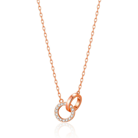 Rose Gold Plated Circle Link Necklace Created with Zircondia® Crystals - Philip Jones Jewellery