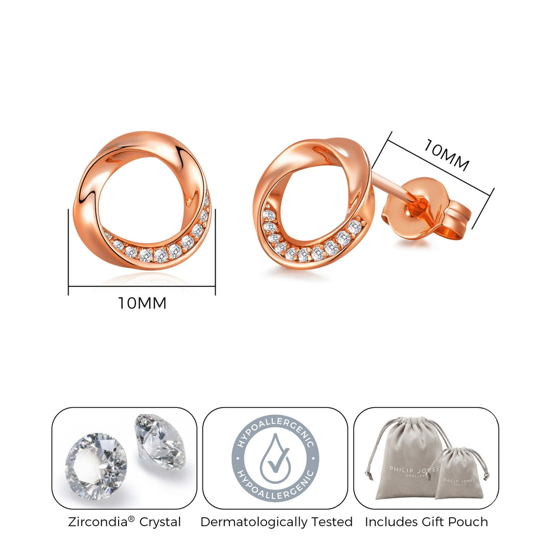 Rose Gold Plated Circle Twist Earrings Created with Zircondia® Crystals - Philip Jones Jewellery