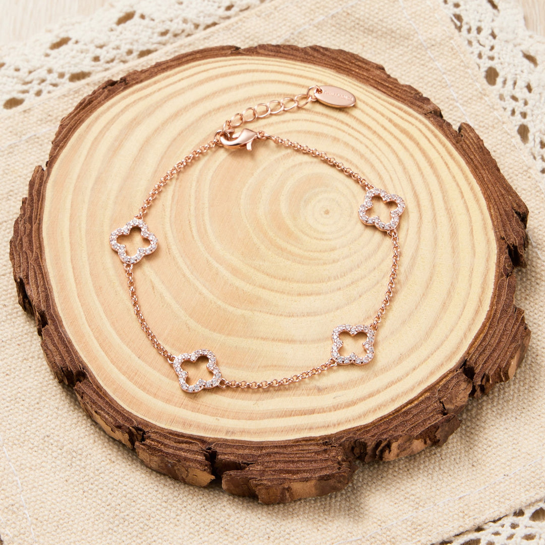 Rose Gold Plated Clover Bracelet Created with Zircondia® Crystals - Philip Jones Jewellery