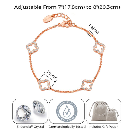 Rose Gold Plated Clover Bracelet Created with Zircondia® Crystals - Philip Jones Jewellery