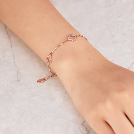 Rose Gold Plated Clover Bracelet Created with Zircondia® Crystals - Philip Jones Jewellery