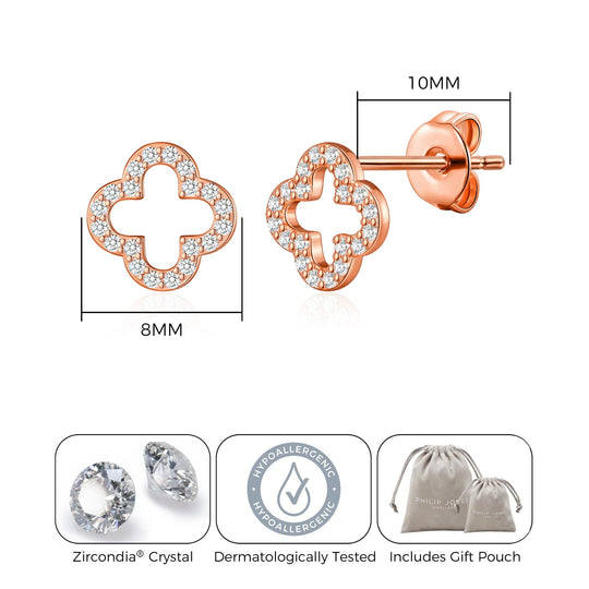 Rose Gold Plated Clover Earrings Created with Zircondia® Crystals - Philip Jones Jewellery