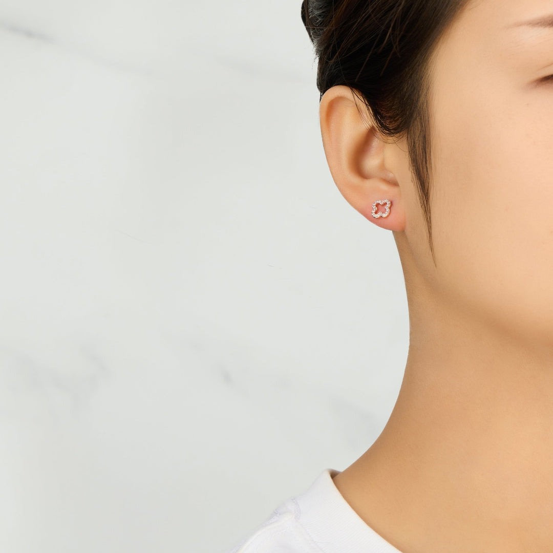 Rose Gold Plated Clover Earrings Created with Zircondia® Crystals - Philip Jones Jewellery
