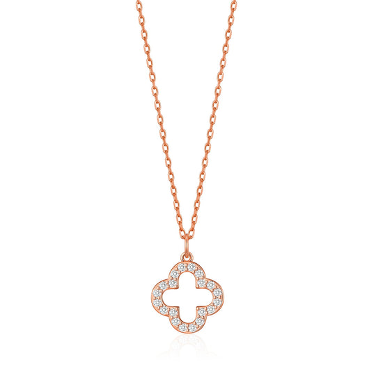 Rose Gold Plated Clover Necklace Created with Zircondia® Crystals - Philip Jones Jewellery