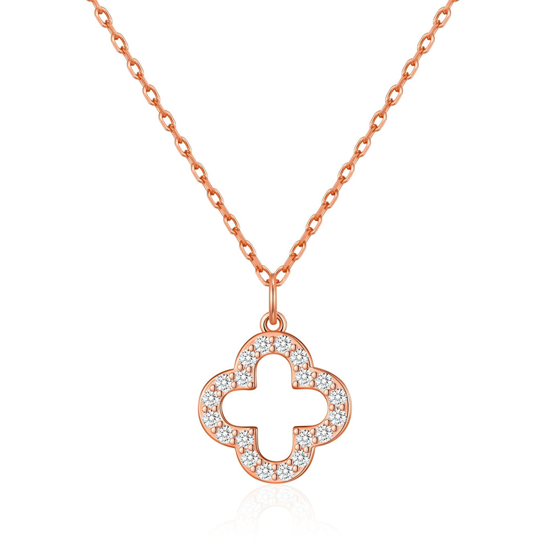 Rose Gold Plated Clover Necklace Created with Zircondia® Crystals - Philip Jones Jewellery