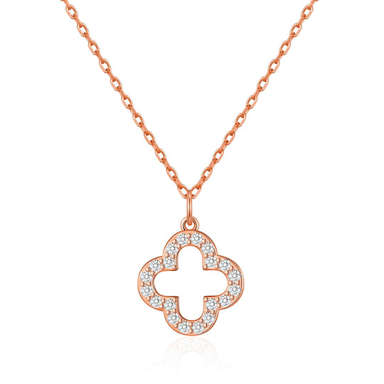 Rose Gold Plated Clover Necklace Created with Zircondia® Crystals - Philip Jones Jewellery
