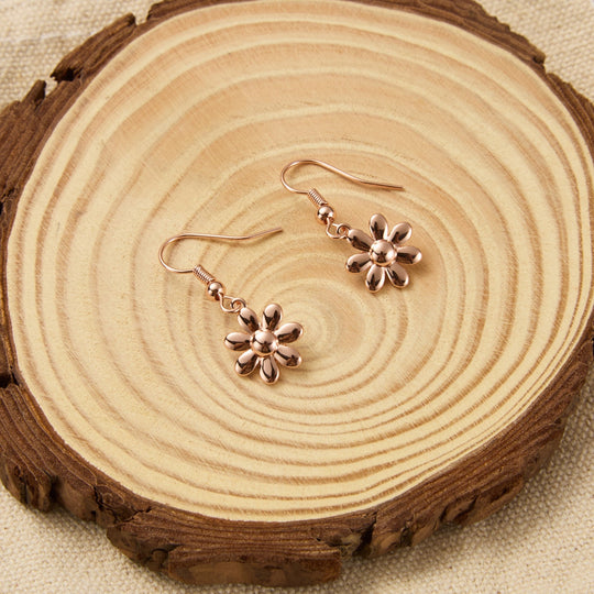 Rose Gold Plated Daisy Drop Earrings - Philip Jones Jewellery