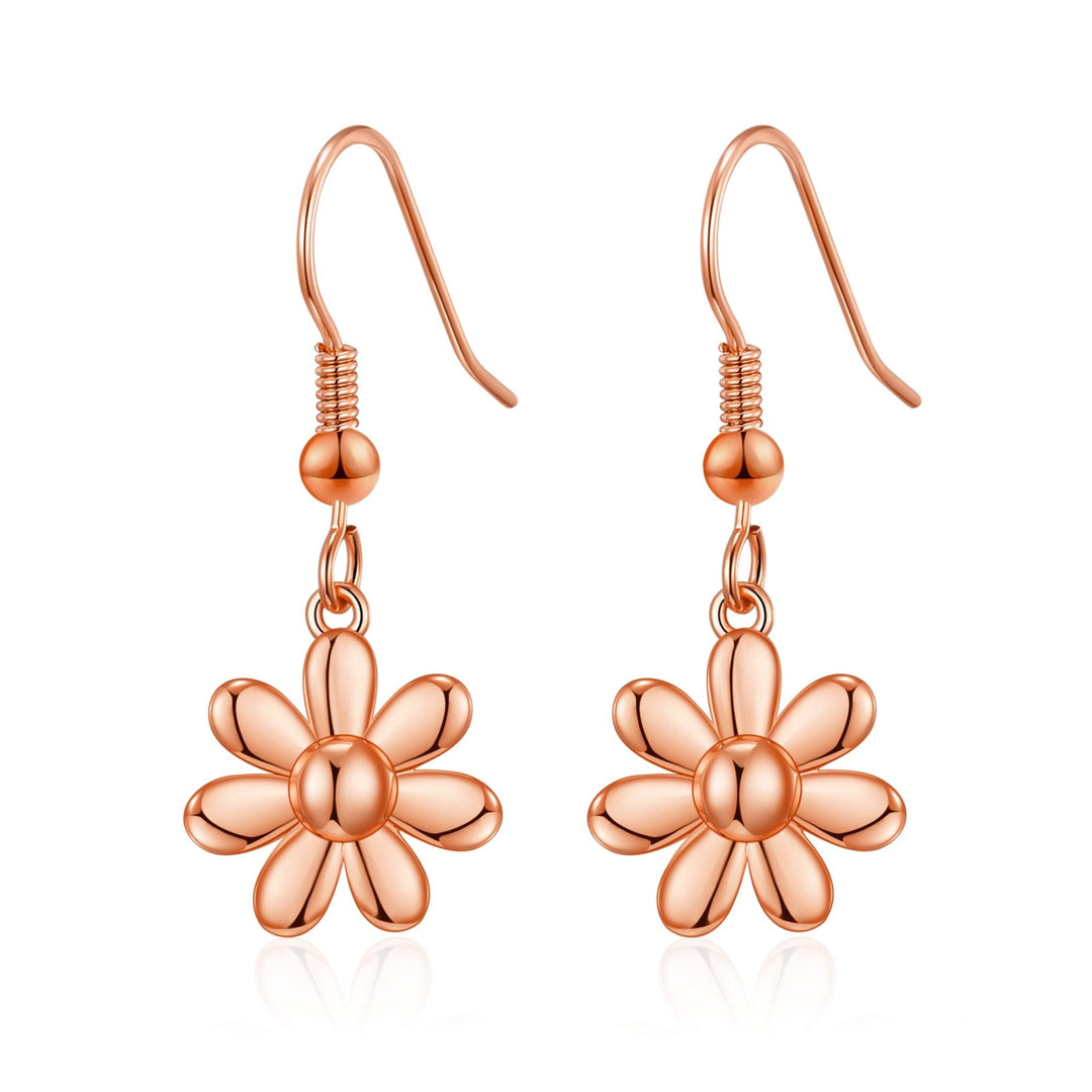 Rose Gold Plated Daisy Drop Earrings - Philip Jones Jewellery