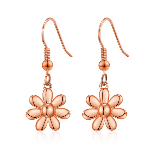 Rose Gold Plated Daisy Drop Earrings - Philip Jones Jewellery
