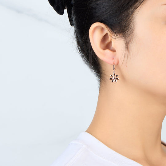 Rose Gold Plated Daisy Drop Earrings - Philip Jones Jewellery