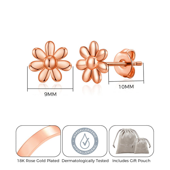 Rose Gold Plated Daisy Earrings - Philip Jones Jewellery
