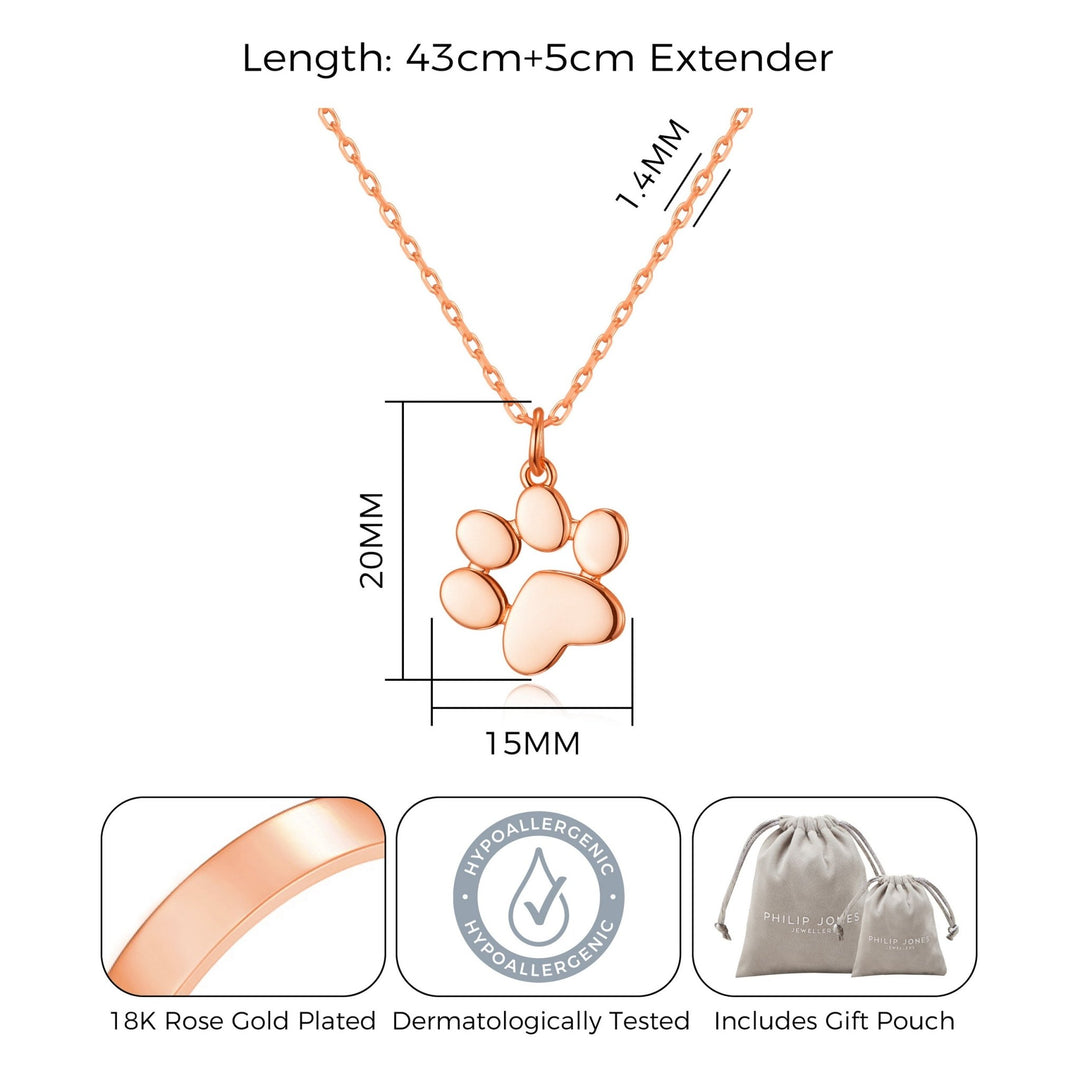 Rose Gold Plated Dog Paw Necklace - Philip Jones Jewellery