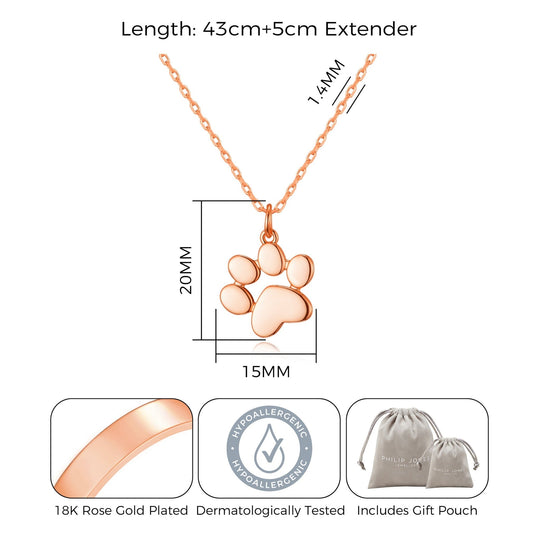 Rose Gold Plated Dog Paw Necklace - Philip Jones Jewellery